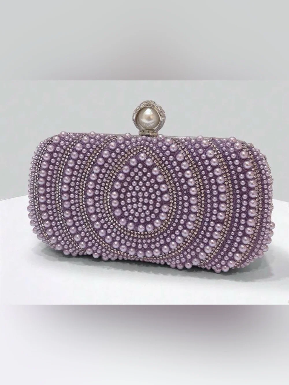 Pearl & Crystal Embellished Clutch - Purple